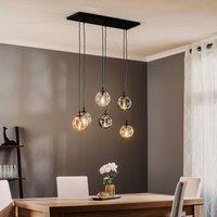 EMIBIG LIGHTING Glassy pendant light, 6-bulb, graphite/amber/clear, glass, 75 cm