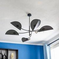 Euluna Lotus ceiling lamp, black/gold, 6-bulb