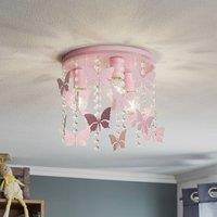 Eko-Light Angelica ceiling light in pink with butterflies