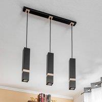 Eko-Light Vidar hanging light black, wooden detail 3-bulb