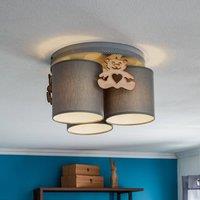 Eko-Light Ceiling light Mis, grey with wooden bear, 3-bulb