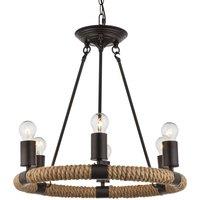 Globo Ulleu round LED pendant lamp, hemp rope, 6-bulb
