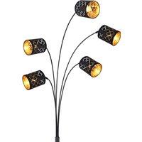 Globo Clarke floor lamp, black/gold, five-bulb