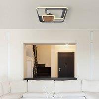 Globo Nirra LED ceiling light, wood plate 3-bulb angular