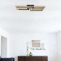 Globo Illa LED ceiling light, wood design, length 69cm