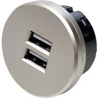 Hera USB double socket, round, stainless steel
