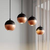 HELAM Midnight pendant light in black/copper, 4-bulb, long