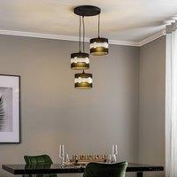 HELAM Helen pendant light, round, black and gold, 3-bulb