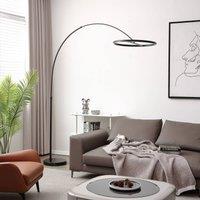 Lucande LED arc floor lamp Virvera, round, black, metal