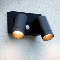 Lucide Outdoor wall spotlight Taylor Sensor, 2-bulb black