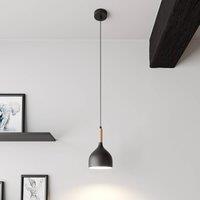 Luminex Noak pendant light, black/natural wood, 17 cm