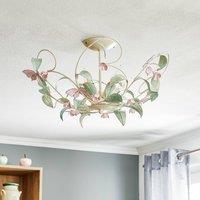 Luminex BUTTERFLY ceiling lamp, cream/green/rose, stainless steel, 5-bulb