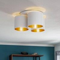 Luminex Soho ceiling light, cylindrical, 3-bulb, white/gold