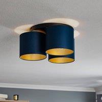 Luminex Soho ceiling light, cylindrical, 3-bulb, blue/gold