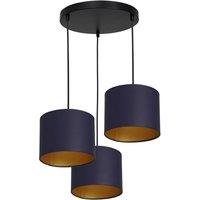 Luminex Soho pendant light, cylindrical, round, 3-bulb, blue/gold