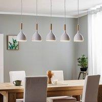 Luminex Noak pendant light, 5-bulb, long, white/natural wood
