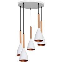 Euluna Muza hanging light, 5-bulb, round, white/gold/light wood