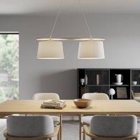 Lamkur Sweden hanging light, antique white/white, textile, wood, 2-bulb