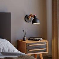 Lamkur Skansen wall lamp, adjustable wooden arm, black
