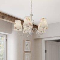 Lamkur Sara pendant light with floral fabric shades, 5-bulb