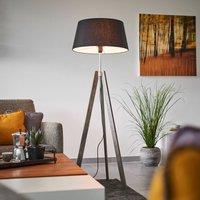 Quitani Thea floor lamp, grey wood, black lampshade