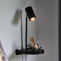 Nordlux Cody wall light with shelf and USB port, black
