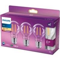 Philips Classic LED bulb E27 4.3W 2,700K clear 3x