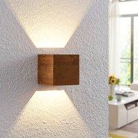 Lindby LED wall light Benicio, 11 cm, angular, wood