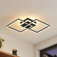 Lindby LED ceiling lamp Fjardo, angular, black, CCT, remote control