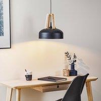 SOLLUX LIGHTING North pendant light with natural wood and black lampshade