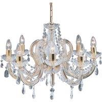 Searchlight Marie Therese chandelier, brass, eight-bulb