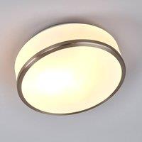 Searchlight Flush ceiling light IP44, 28 cm, satin silver