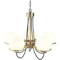 Searchlight Sphere chandelier brass with five glass balls