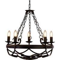 Searchlight Cartwheel III chandelier, 5-bulb, 54 cm, black, metal