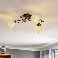 ONLI Quercia ceiling lamp, 3-bulb, cream/bronze/green