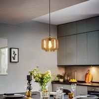Solbika Lighting Tube pendant light with light brown glass shade, 25 cm