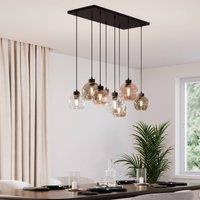 TK Lighting Cubus pendant light, 85 cm, 8-bulb, clear/honey/brown, glass
