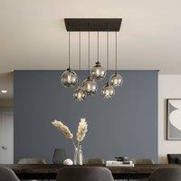 TK Lighting Cubus pendant light, smoke grey, glass, 74 cm long, 6-bulb