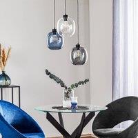 TK Lighting Elio pendant light, glass, blue/clear/grey, 52 cm, 3-bulb