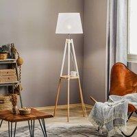 TK Lighting Vaio floor lamp, tripod wooden frame, white lampshade