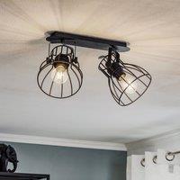 TK Lighting Alano ceiling light, black, 2-bulb