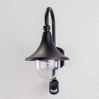Lindby outdoor wall light Daphne, black, sensor, metal, E27