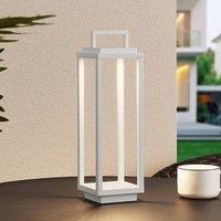 Lucande LED outdoor light Mirina, white, rechargeable battery, touch dimmer