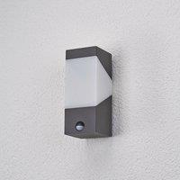 Lucande Kiran outdoor wall light, sensor, grey, IP44, E27