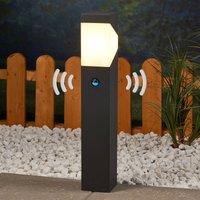 Lucande pillar light Kiran, 60 cm, sensor, grey, IP44, E27