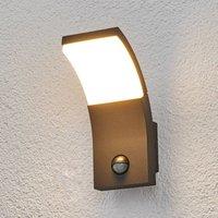 Lucande LED wall light Timm, sensor, 20cm, anthracite, IP54