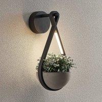 Lucande LED outdoor wall light Florka, natural stone, hanging basket