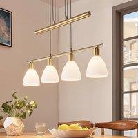 Lindby hanging light Simeon, brass-coloured, glass, 73 cm, E14