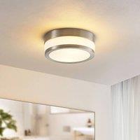 Lindby ceiling lamp Flavi, 23 cm, nickel, glass, IP44, E27