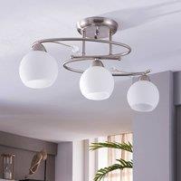 Lindby ceiling lamp Svean, 3-bulb, nickel/white, glass, length 60 cm